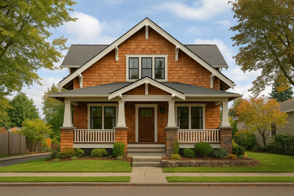Craftsman-style Portland home with cedar shake siding and asphalt shingle roof
