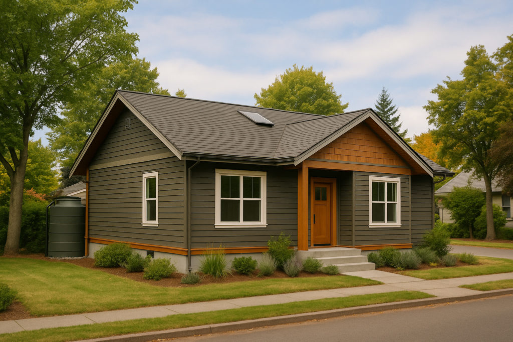 Sustainable Portland home featuring recycled siding and solar-ready roofing