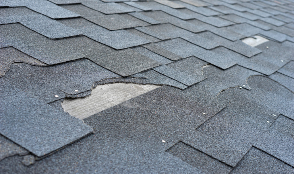 Damaged asphalt shingles on a Portland home showing signs a roof needs replacing