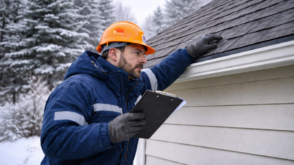 Portland roofing contractor performing a mid-winter roof inspection to prevent spring leaks